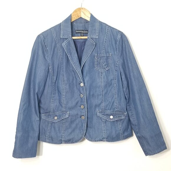 Proportion Petite Denim Jacket Jean Classic Blazer Blue Business Casual Sz 10P - Picture 1 of 11